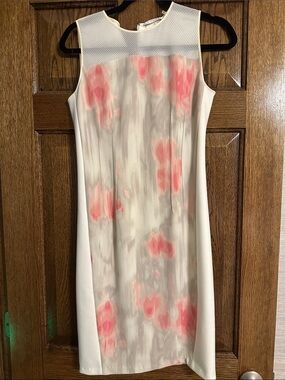 T Tahari Ivory Midi Dress with Pink Floral Print